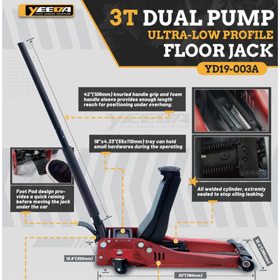 Workshop 3T Dual Pump Floor Jack Quick Lifting