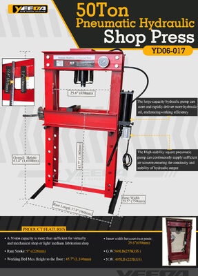 50 Ton Pneumatic Hydraulic Shop Press with Adjustable Working Bed Height for Garage Floor Press